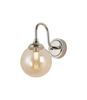 Richmond Curved Arm Wall Light 1 Light G9 IP44 Polished Nickel/Amber Smooth Round Glass-1