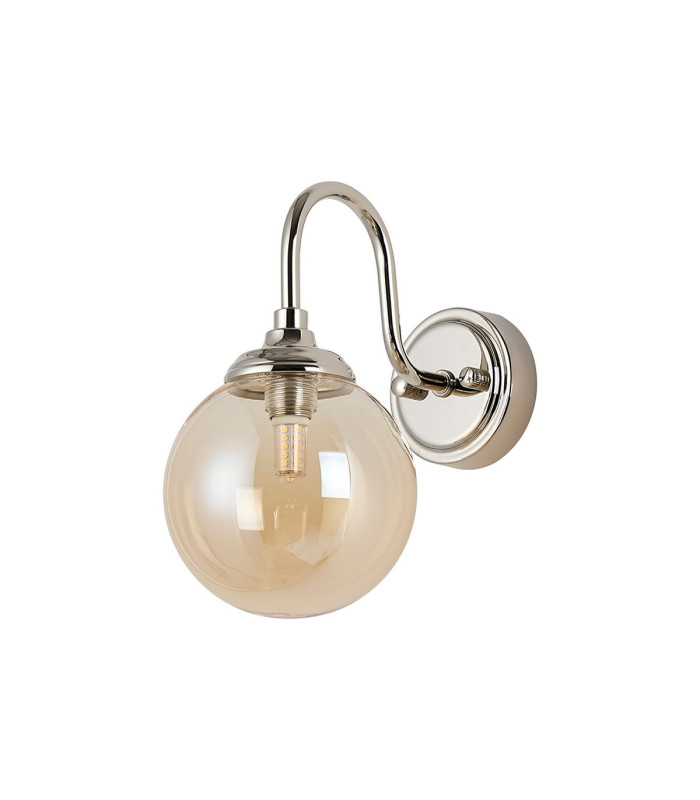 Richmond Curved Arm Wall Light 1 Light G9 IP44 Polished Nickel/Amber Smooth Round Glass-4