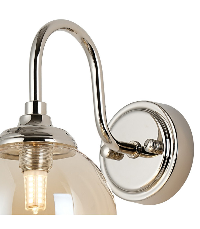 Richmond Curved Arm Wall Light 1 Light G9 IP44 Polished Nickel/Amber Smooth Round Glass-5