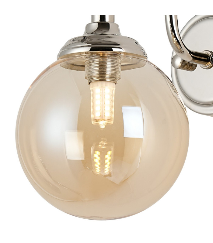 Richmond Curved Arm Wall Light 1 Light G9 IP44 Polished Nickel/Amber Smooth Round Glass-6