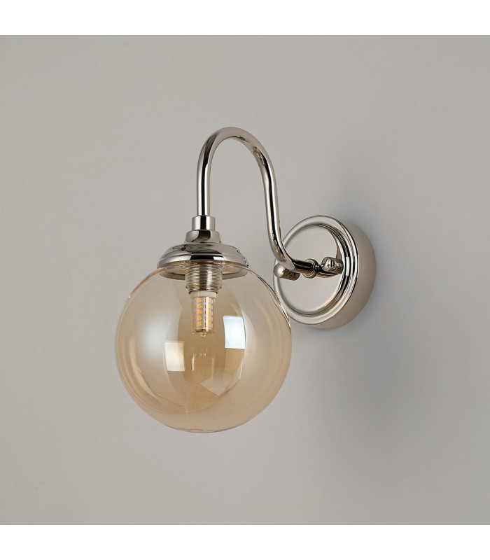 Richmond Curved Arm Wall Light 1 Light G9 IP44 Polished Nickel/Amber Smooth Round Glass-7
