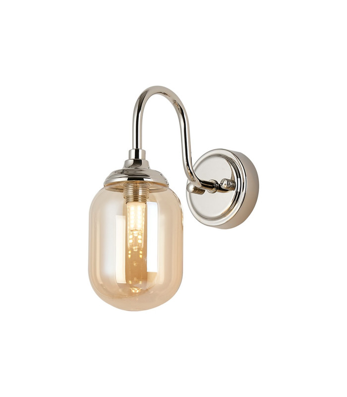 Richmond Curved Arm Wall Light 1 Light G9 IP44 Polished Nickel/Amber Smooth Tubular Glass-1