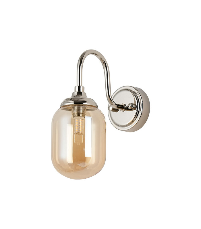 Richmond Curved Arm Wall Light 1 Light G9 IP44 Polished Nickel/Amber Smooth Tubular Glass-4
