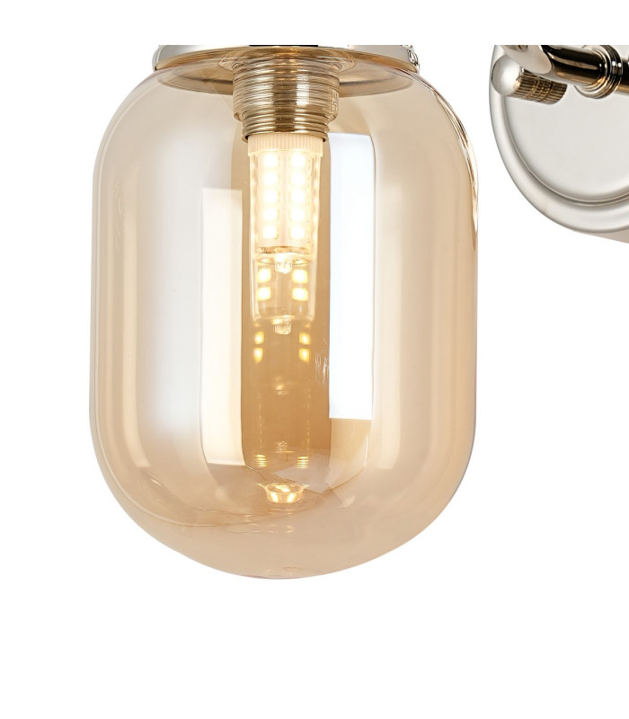 Richmond Curved Arm Wall Light 1 Light G9 IP44 Polished Nickel/Amber Smooth Tubular Glass-5