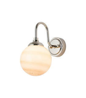 Richmond Curved Arm Wall Light 1 Light G9 IP44 Polished Nickel/Brown/White Round Marble Effect Glass-1