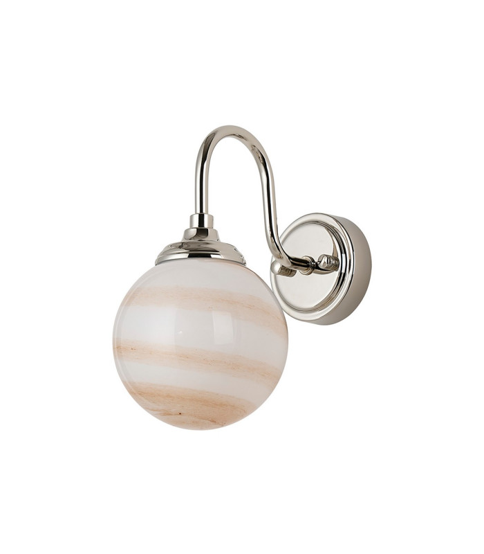 Richmond Curved Arm Wall Light 1 Light G9 IP44 Polished Nickel/Brown/White Round Marble Effect Glass-4