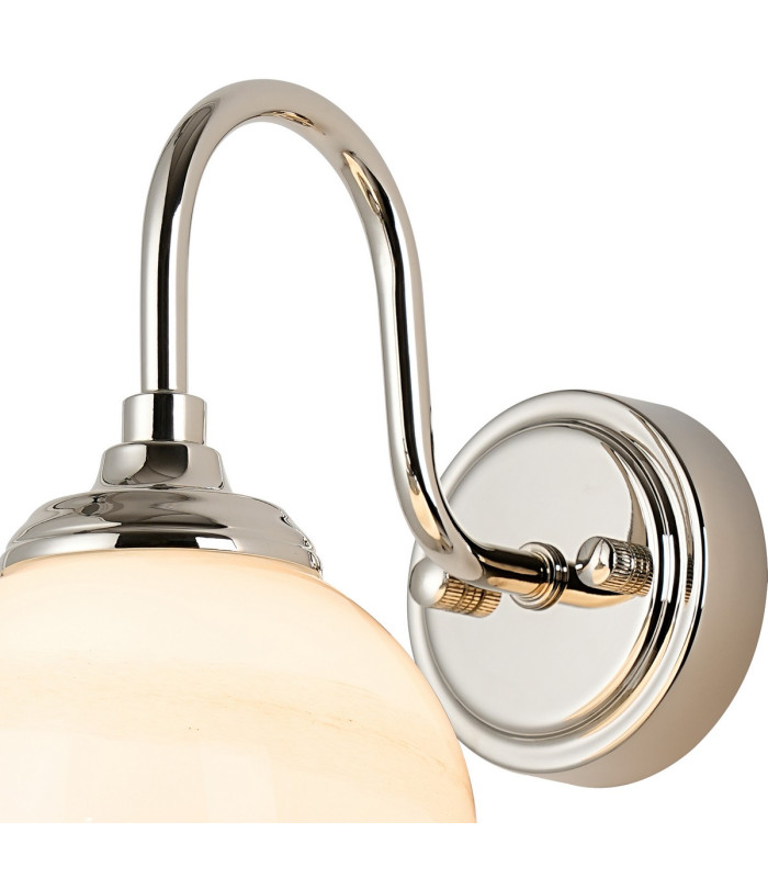 Richmond Curved Arm Wall Light 1 Light G9 IP44 Polished Nickel/Brown/White Round Marble Effect Glass-5