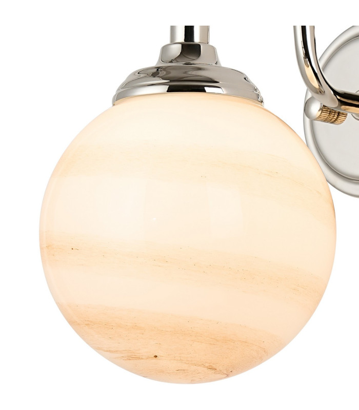 Richmond Curved Arm Wall Light 1 Light G9 IP44 Polished Nickel/Brown/White Round Marble Effect Glass-6