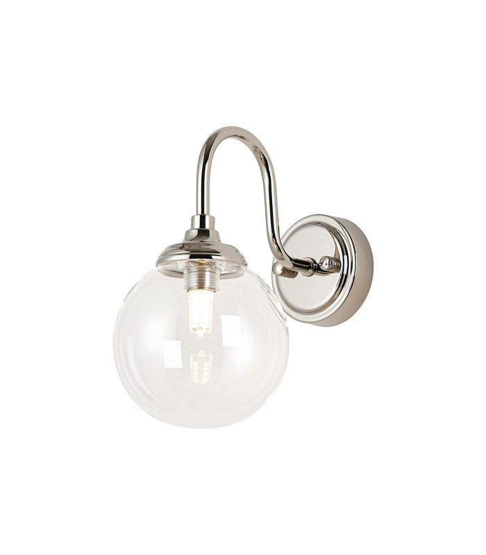 Richmond Curved Arm Wall Light 1 Light G9 IP44 Polished Nickel/Clear Smooth Round Glass-1