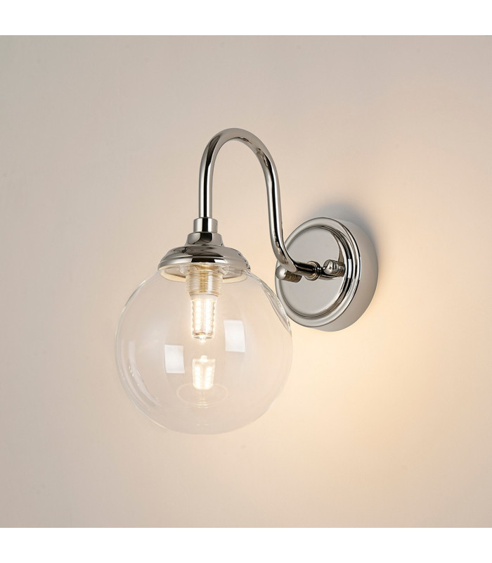 Richmond Curved Arm Wall Light 1 Light G9 IP44 Polished Nickel/Clear Smooth Round Glass-3