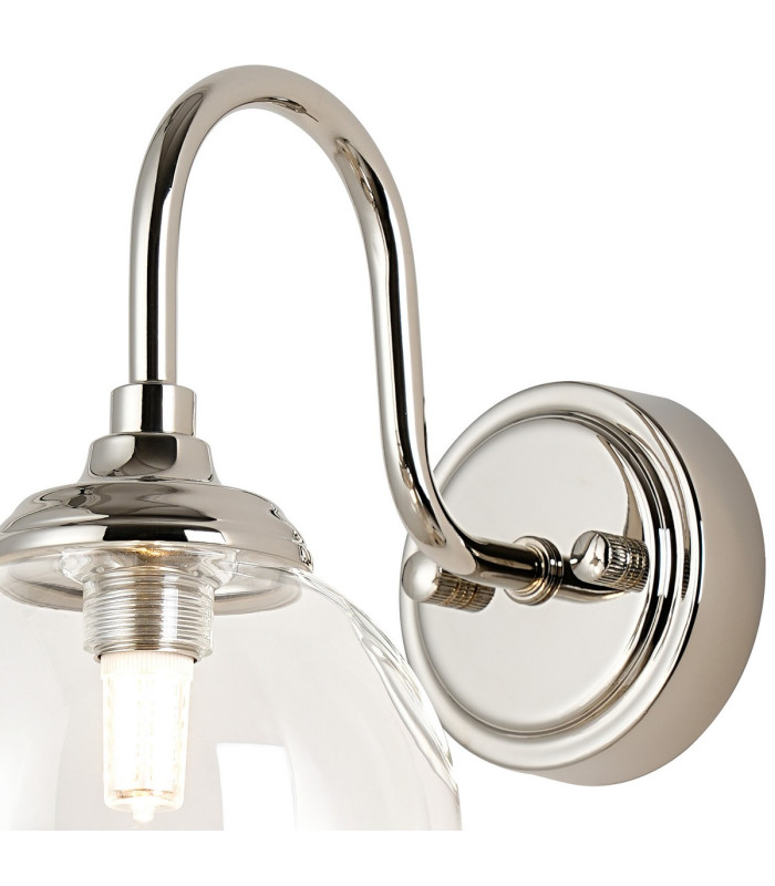 Richmond Curved Arm Wall Light 1 Light G9 IP44 Polished Nickel/Clear Smooth Round Glass-5