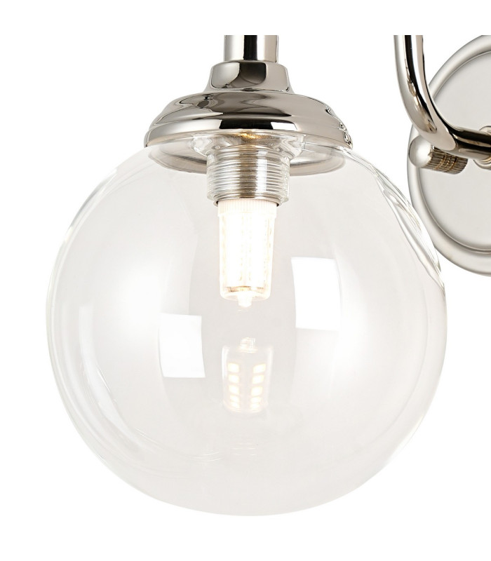 Richmond Curved Arm Wall Light 1 Light G9 IP44 Polished Nickel/Clear Smooth Round Glass-6