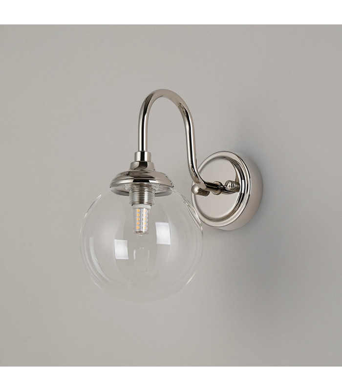 Richmond Curved Arm Wall Light 1 Light G9 IP44 Polished Nickel/Clear Smooth Round Glass-7