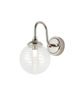 Richmond Curved Arm Wall Light 1 Light G9 IP44 Polished Nickel/Clear Ribbed Round Glass-1