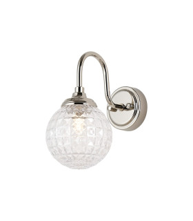 Richmond Curved Arm Wall Light 1 Light G9 IP44 Polished Nickel/Clear Cross Pattern Round Glass-1