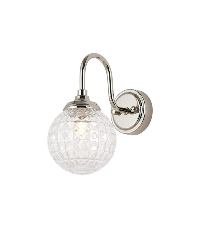 Richmond Curved Arm Wall Light 1 Light G9 IP44 Polished Nickel/Clear Cross Pattern Round Glass-1