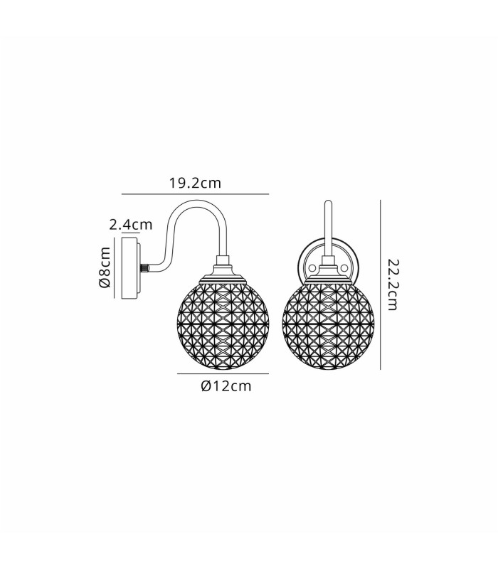 Richmond Curved Arm Wall Light 1 Light G9 IP44 Polished Nickel/Clear Cross Pattern Round Glass-2