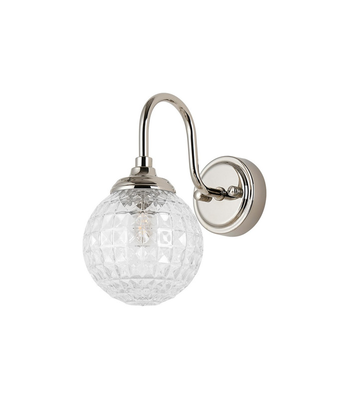 Richmond Curved Arm Wall Light 1 Light G9 IP44 Polished Nickel/Clear Cross Pattern Round Glass-4