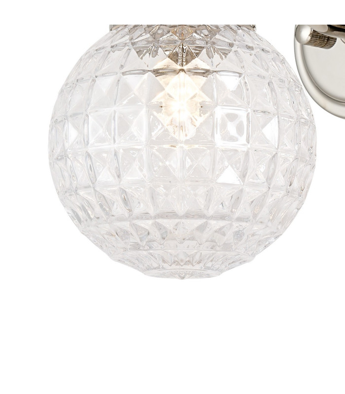 Richmond Curved Arm Wall Light 1 Light G9 IP44 Polished Nickel/Clear Cross Pattern Round Glass-5