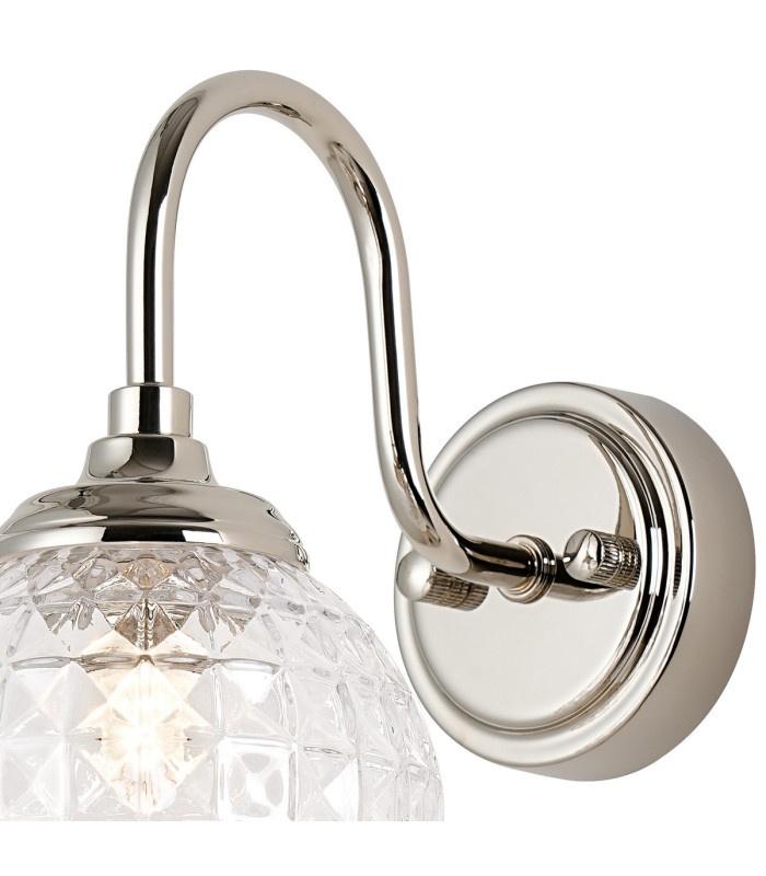 Richmond Curved Arm Wall Light 1 Light G9 IP44 Polished Nickel/Clear Cross Pattern Round Glass-6
