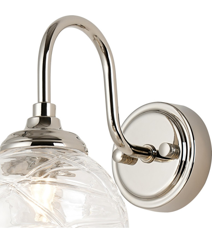 Richmond Curved Arm Wall Light 1 Light G9 IP44 Polished Nickel/Clear Dune Effect Round Glass-6