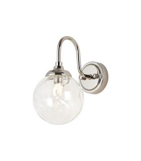 Richmond Curved Arm Wall Light 1 Light G9 IP44 Polished Nickel/Clear Waved Round Glass-1