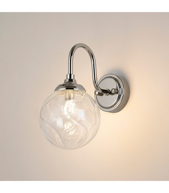 Richmond Curved Arm Wall Light 1 Light G9 IP44 Polished Nickel/Clear Waved Round Glass-3