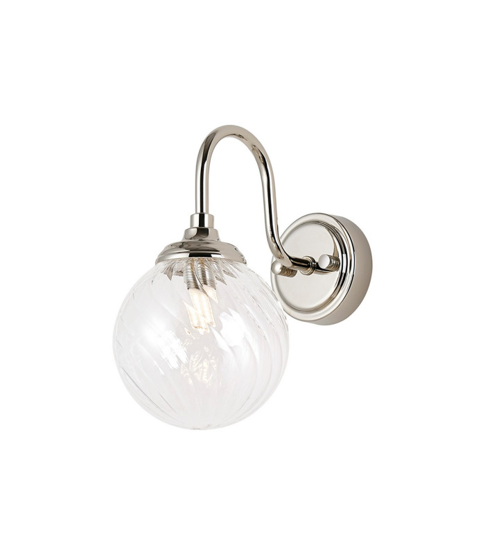 Richmond Curved Arm Wall Light 1 Light G9 IP44 Polished Nickel/Clear Swirl Round Glass-1