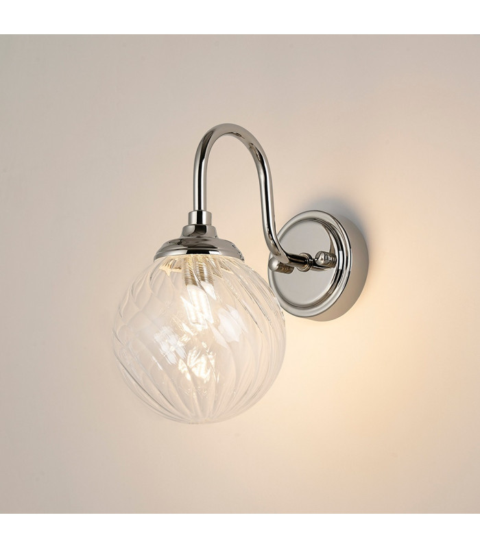 Richmond Curved Arm Wall Light 1 Light G9 IP44 Polished Nickel/Clear Swirl Round Glass-3
