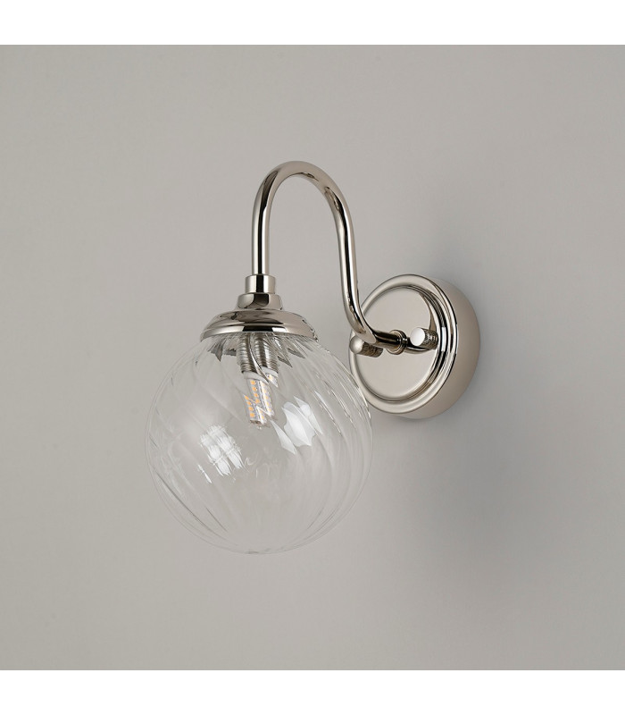Richmond Curved Arm Wall Light 1 Light G9 IP44 Polished Nickel/Clear Swirl Round Glass-7