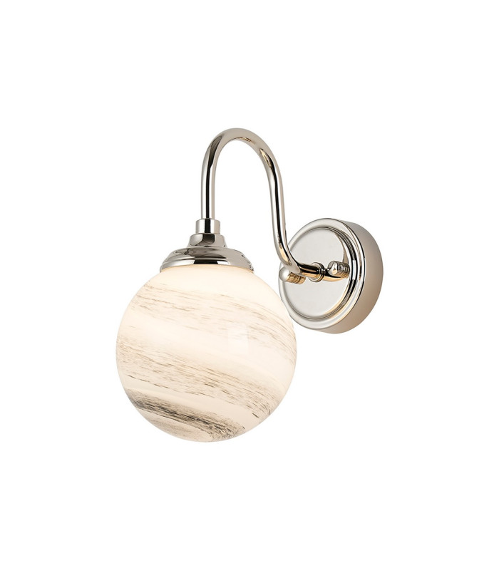 Richmond Curved Arm Wall Light 1 Light G9 IP44 Polished Nickel/Grey/White Round Marble Effect Glass-1