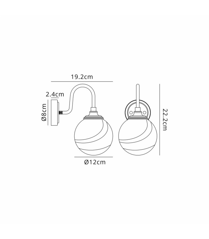 Richmond Curved Arm Wall Light 1 Light G9 IP44 Polished Nickel/Grey/White Round Marble Effect Glass-2