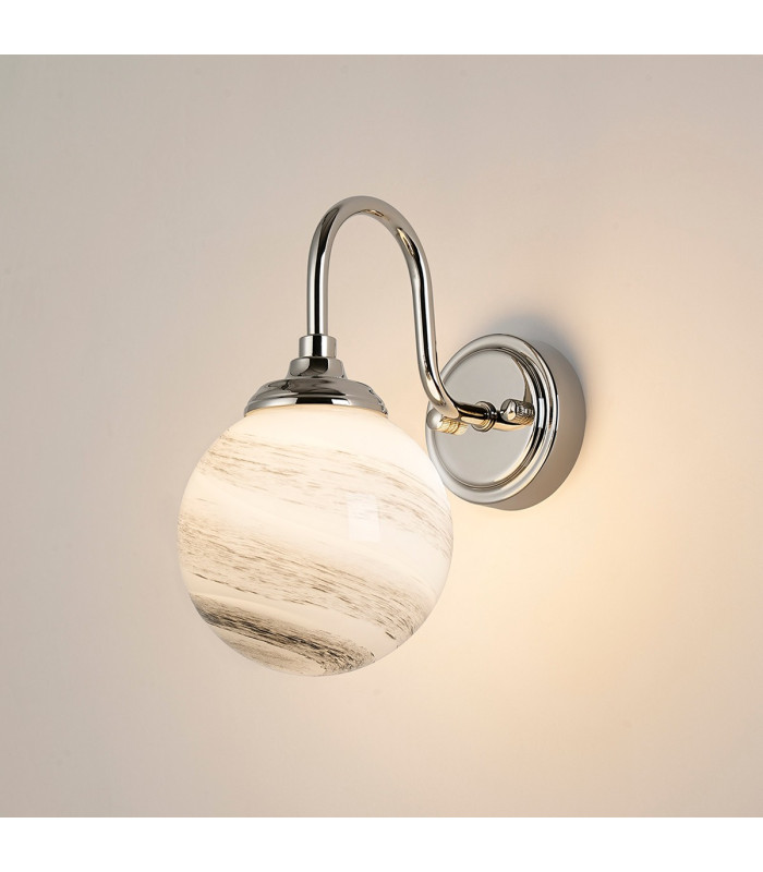 Richmond Curved Arm Wall Light 1 Light G9 IP44 Polished Nickel/Grey/White Round Marble Effect Glass-3