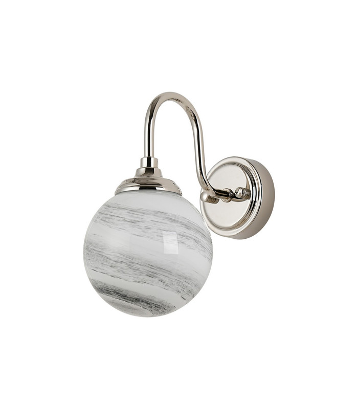 Richmond Curved Arm Wall Light 1 Light G9 IP44 Polished Nickel/Grey/White Round Marble Effect Glass-4