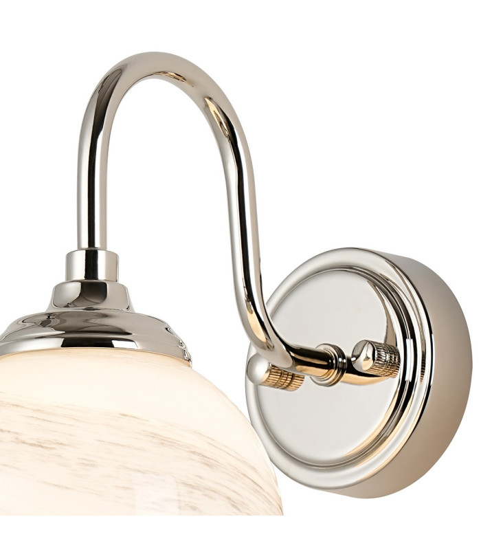 Richmond Curved Arm Wall Light 1 Light G9 IP44 Polished Nickel/Grey/White Round Marble Effect Glass-5