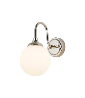 Richmond Curved Arm Wall Light 1 Light G9 IP44 Polished Nickel/Opal Smooth Round Glass-1