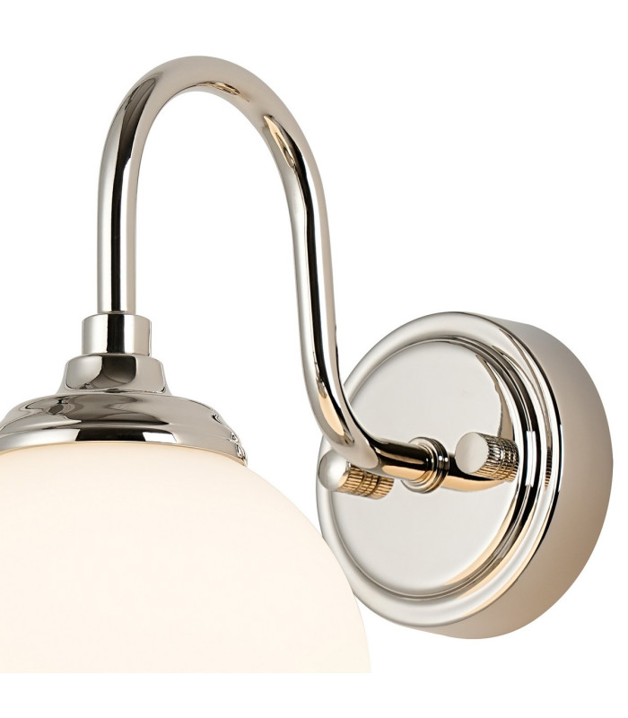 Richmond Curved Arm Wall Light 1 Light G9 IP44 Polished Nickel/Opal Smooth Round Glass-6