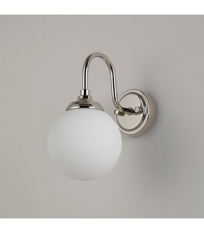 Richmond Curved Arm Wall Light 1 Light G9 IP44 Polished Nickel/Opal Smooth Round Glass-8