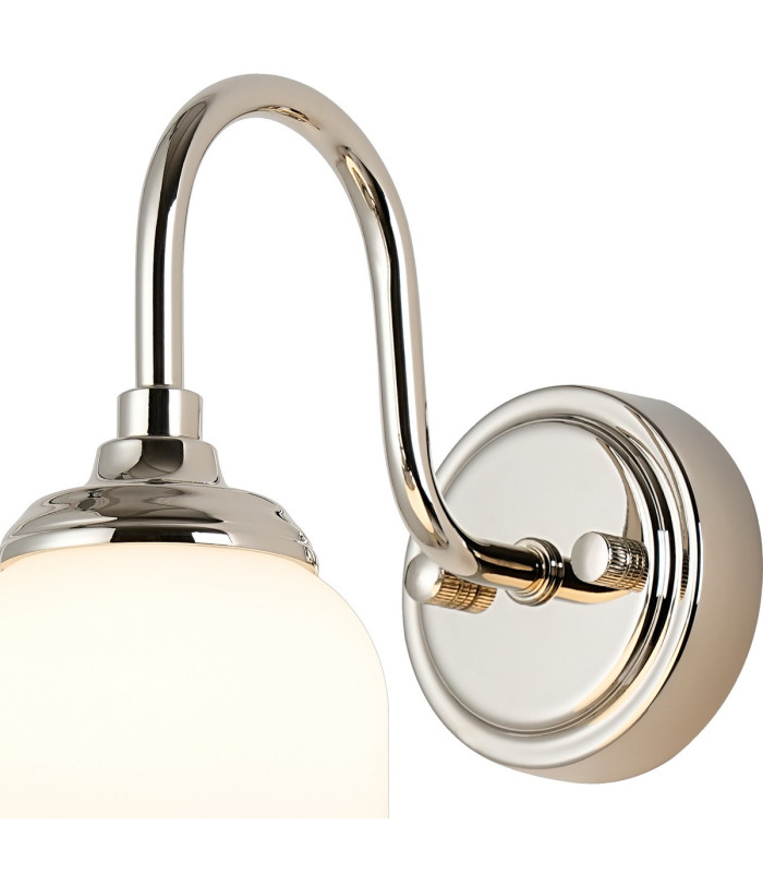 Richmond Curved Arm Wall Light 1 Light G9 IP44 Polished Nickel/Opal Smooth Tubular Glass-6