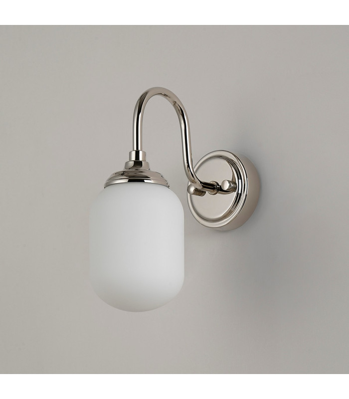 Richmond Curved Arm Wall Light 1 Light G9 IP44 Polished Nickel/Opal Smooth Tubular Glass-7
