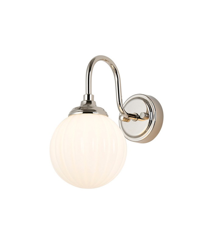 Richmond Curved Arm Wall Light 1 Light G9 IP44 Polished Nickel/Opal Round Segment Glass-1