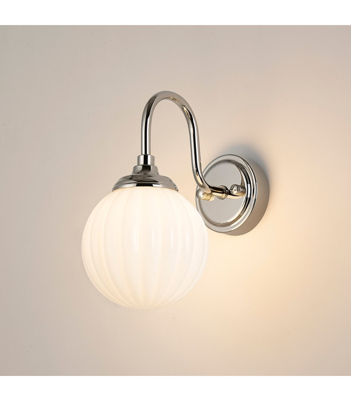Richmond Curved Arm Wall Light 1 Light G9 IP44 Polished Nickel/Opal Round Segment Glass-3