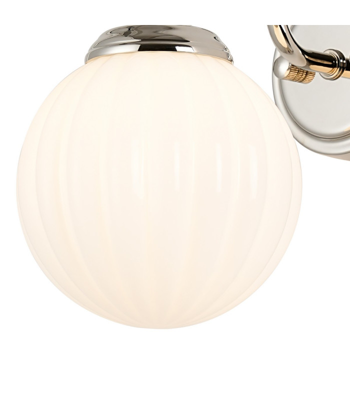 Richmond Curved Arm Wall Light 1 Light G9 IP44 Polished Nickel/Opal Round Segment Glass-5