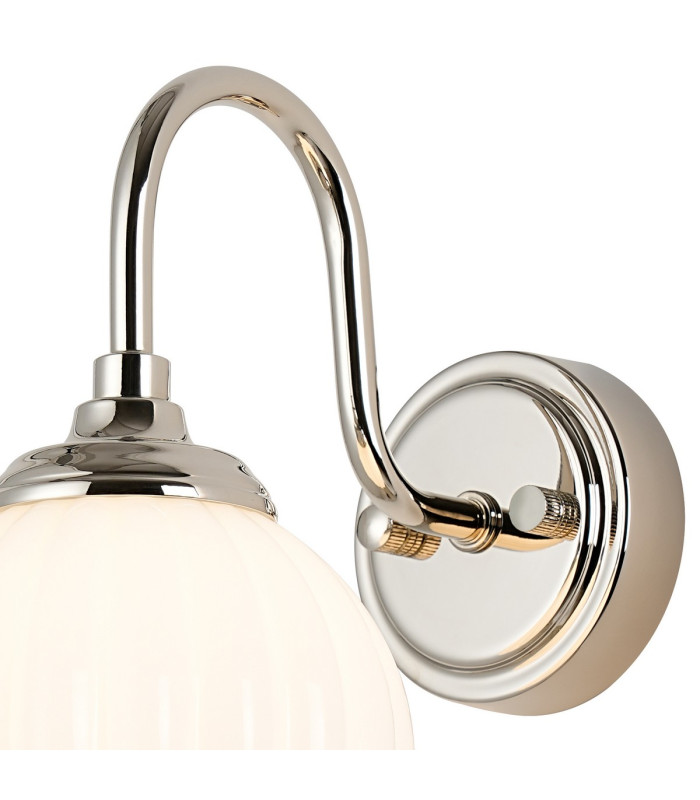 Richmond Curved Arm Wall Light 1 Light G9 IP44 Polished Nickel/Opal Round Segment Glass-6