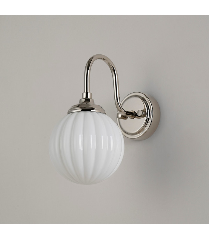 Richmond Curved Arm Wall Light 1 Light G9 IP44 Polished Nickel/Opal Round Segment Glass-7