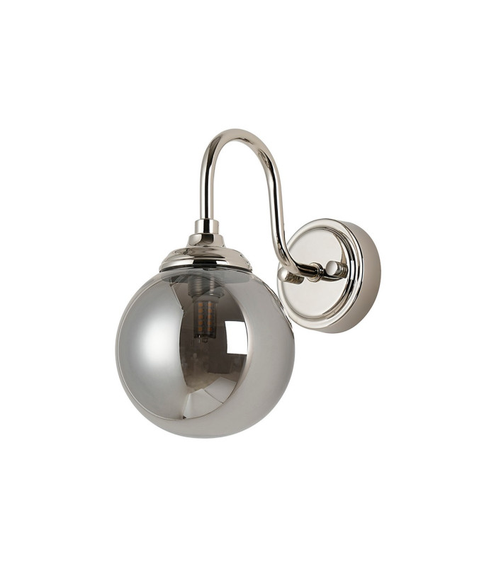 Richmond Curved Arm Wall Light 1 Light G9 IP44 Polished Nickel/Smoke Smooth Round Glass-4