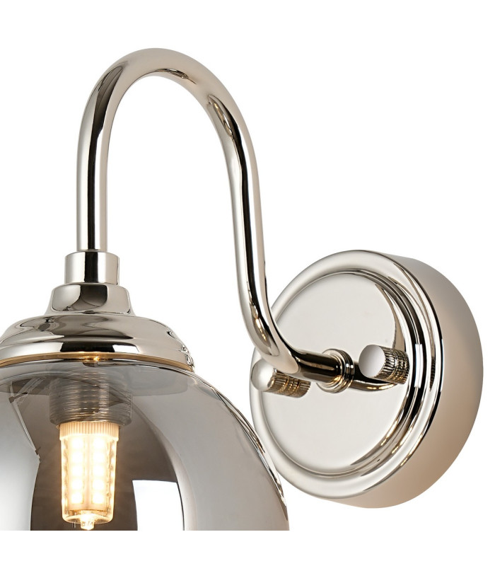Richmond Curved Arm Wall Light 1 Light G9 IP44 Polished Nickel/Smoke Smooth Round Glass-5