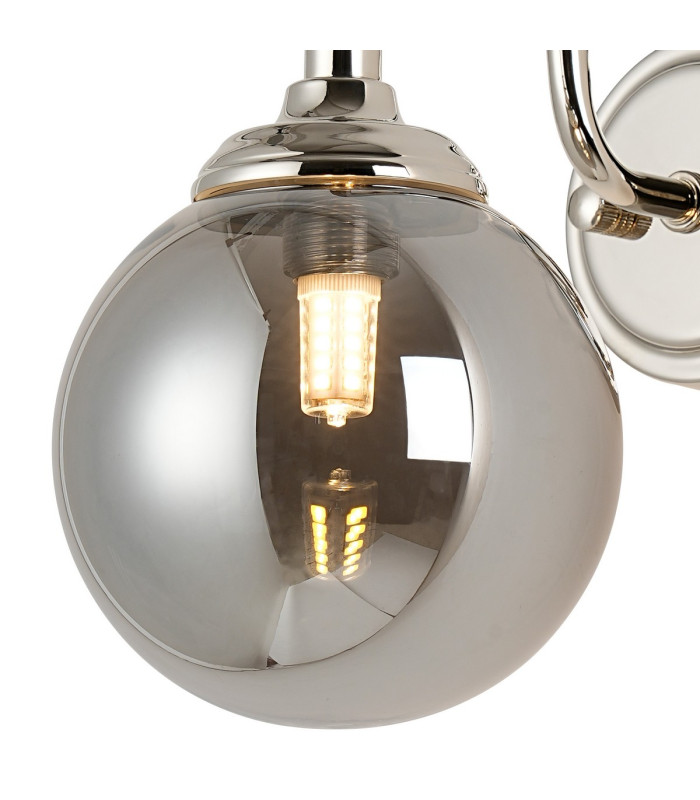 Richmond Curved Arm Wall Light 1 Light G9 IP44 Polished Nickel/Smoke Smooth Round Glass-6