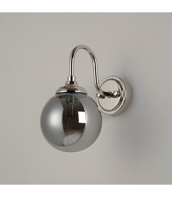 Richmond Curved Arm Wall Light 1 Light G9 IP44 Polished Nickel/Smoke Smooth Round Glass-7
