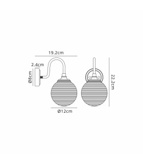 Richmond Curved Arm Wall Light 1 Light G9 IP44 Polished Nickel/Smoke Ribbed Round Glass-2